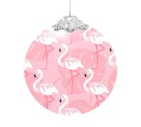 Summer Flamingo Palm Leaves Glass Round Pendant Christmas Ornament Decor Tree Hanging Xmas Metal Buckle 3"