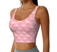Summer Flamingo Palm Leaves Print Workout Tank Tops for Women Racerback Sport Running Yoga Basic Sleeveless Shirts Black