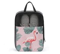 Summer Flamingo Palm Leaves Shoe Bag Waterproof & Breathable Shoe Pouch for Travel, Portable Carry Case for Sports Sneakers, Gym, Vacation