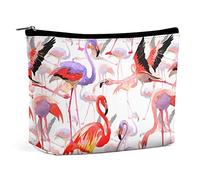 Summer Flamingo Sky Makeup Bag Watercolor Bird Travel Makeup Bag,PU Leather Makeup Pouch,Cosmetic Bag for Purse,Portable Toiletry Bag,Indoor Makeup Bags for Women