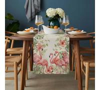 Summer Flamingo Table Runner 13x48 inch Boho Red Tropical Animals Palm Trees Plants Linen Texture Cotton Linen Dining Table Runner Ideal for Dresser Kitchen Coffee Tables - Machine Washable
