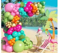 Summer Flamingo Tropical Luau Balloons Arch Garland Kit - Rainbow Balloon Garland with Hawaiian for Beach Aloha Pool Birthday & Luau Party Decor - Olive Green, Hot Pink, Orange & Gold