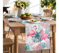 Summer Flamingos Monstera Leaves Table Runner 90 Inches Long,Table Runners Kitchen Dining Tables Decoration for Home Party Decor, Tropical Animal Colorful Leaf Tables Runner Wedding Dresser Scarf