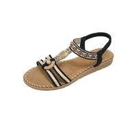 Summer Flat Sandals for Women Sandals Size 6 Women's Beaded Flat Elastic Slingback T Strap Summer Black Sandal Ladies Size 7 Wide Fitting (Black,6)