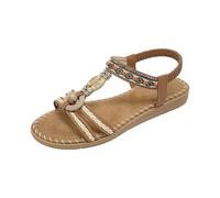 Summer Flat Sandals for Women Sandals Size 6 Women's Beaded Flat Elastic Slingback T Strap Summer Black Sandal Ladies Size 7 Wide Fitting (Khaki,6)