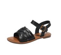 Summer Flat Sandals for Women Wide Fit Sandals Women's Summer Casual Strap Comfortable Flat Bottom Fashionable All Roman Beach Casual Gold for Heels Womens (Black, 4-4)