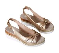 Summer Flatform Sandals for Women Sandals Size 7 Women's Casual Side Buckle Slope Bottom Roman Shoes Summer Fashion Ladies Ladies Slope Heel Walking Black Womens (Gold,6.5)