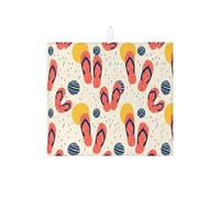 Summer Flip Flop Dish Drying Mats for Kitchen Counter, Coral Beach Pattern Absorbent Dish Drainer Mat, Fun Tropical Microfiber Drying Pad 16x18 Inch