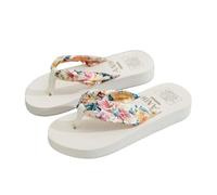 Summer Flip Flops for Women Bohemian Satin Cloth Straps Slippers Casual Non-Slip Beach Plat Sandal for Indoor Outdoors (Beige,8)