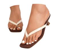 Summer Flip Flops Thin Heel Casual Beach Sandals Comfortable Slip On Walking Shoes Open Toe Lightweight Fashionable Travel (White-A, 6)