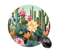 Summer Floral Cactus Mouse Pad - Ultra Thin, 7.8 Inch Round Mousepad with Non-Slip Rubber Base, Waterproof Mouse Mat for Office, Gaming