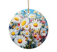 Summer Floral Daisies Flower Print Ceramic Round Pendant For Travel Ornaments For Home Decor Christmas Ornament