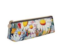 Summer Floral Daisies Flower Print Large Capacity Leather Pencil Case Smooth Zippered Pen Pouch School Travel Makeup