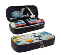 Summer Floral Daisies Flower Print Leather Cosmetic Bag, Leather Flap Case, Spacious Coin Purse, Storage Bag, Black, One Size, Black, One Size