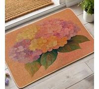 Summer Floral Door Mat, Peach Hydrangea Flower Doormat for Outdoor & Indoor Entrance Rustic Decor, Rubber Waterproof Non-Slip Dust Absorbent Front Doormat, Easy Clean 29x17 Inch