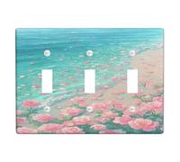 Summer Floral Light Switch Cover Plates/Outlet Covers, Peach Roses by the Ocean, Thermoplastic Wall Plates, Standard Size Triple Toggle