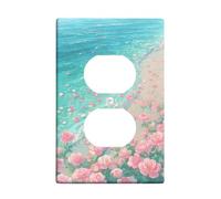 Summer Floral Light Switch Cover Plates/Outlet Covers, Peach Roses by the Ocean, Thermoplastic Wall Plates, Standard Size Single Duplex Outlet