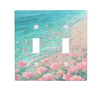 Summer Floral Light Switch Cover Plates/Outlet Covers, Peach Roses by the Ocean, Thermoplastic Wall Plates, Standard Size Double Toggle