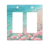 Summer Floral Light Switch Cover Plates/Outlet Covers, Peach Roses by the Ocean, Thermoplastic Wall Plates, Standard Size Double Rocker