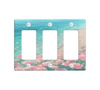 Summer Floral Light Switch Cover Plates/Outlet Covers, Peach Roses by the Ocean, Thermoplastic Wall Plates, Standard Size 3 Gang Wall Plate