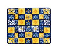 Summer Floral Mosaic Mouse Pad Yellow Blue Hand Painted Pattern Non-Slip Rubber Mouse Pad Washable Mouse Pad for Home Office Laptop Square