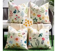 Summer Floral Outdoor Cushion Covers Waterproof Garden Flower Butterfly Pattern Cushions Cover 45x45 cm Set of 4 Decorative Cushion Cases for Sofa Couch Porch Home Patio Furniture Garden Decor