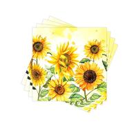Summer Floral Paper Napkins Disposable, 100PCS Decorative Watercolor Sunflower with Green Leaves Printed Dinner Napkins for Party, Home Table Decor. 2-Ply, Folded 6.5 x 6.5 In.