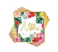Summer Floral Paper Napkins Disposable, 60PCS Decorative Aloha Tropical Parrot Hibiscus Printed Dinner/Lunch Napkins for Luau Party, Table Decor. 2-Ply, Folded 6.5 x 6.5 In.