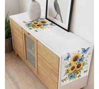 Summer Floral Table Runner 13x108 inch Rustic Farmhouses Sunflower Watercolor Blue Butterfly Cotton Linen Dining Table Runner Ideal for Dresser Kitchen Coffee Tables - Machine Washable