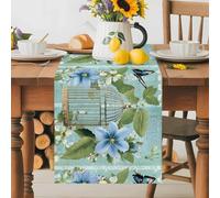 Summer Flower Leaf Birdcage Table Runner 70 Inches Long,Table Runners Kitchen Dining Tables Decoration for Home Party Decor, Retro Watercolor Butterfly Plant Tables Runner Wedding Dresser Scarf