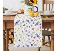 Summer Flower Leaf Dragonfly Table Runner 72 Inches Long, Boho Country Botanical Washable Table Runners Heat-Insulation Kitchen Dining Table Decorations for Home Party Decor 13x72in