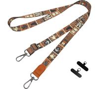 Summer Flower Mobile Phone Crossbody Lanyard PU Leather Neck Strap Cellphone Printed Lanyard Outdoor Telephone Anti-lost Shoulder Rope (brown bear)