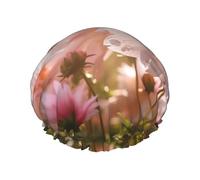 Summer Flowers Botanical print Shower Cap for Women Double Layer Elastic Bath Cap for Home Spa Hotel and Hair Salon