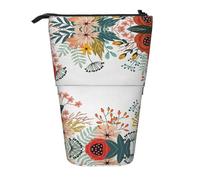 Summer Flowers Botanical Print Stationery Bag for Boys & Girls, Stand Pencil Holder, Zip Pencil Case, Telescopic Case, Students & Office Middle School