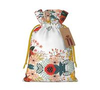 Summer Flowers Botanical Printed Drawstring Gift Bags,Various Sizes, Bulk Plastic Packaging Bags