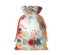 Summer Flowers Botanical Printed Drawstring Gift Bags,Various Sizes, Bulk Plastic Packaging Bags