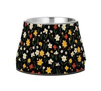 Summer Flowers Daffodil Iris Black Bowls for Pets Elevated Stainless Steel Pets Dish Bowl for Dogs Cats Rabbits Birds Whisker Relief