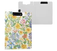 Summer Flowers Daffodil Sunflower White Folder Clipboard with Storage Horizontal and Vertical Double Clips Clip Board with Hard Cover Clipboard Folio Binder Office Paperwork