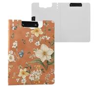 Summer Flowers Daffodils Begonia Terracotta Clipboard Folder with Storage Double Metal Clips Pen Holder Clip Board with Cover Clipboard Binder Stationery Organizer Supplies