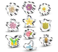 Summer Flowers Garden Cookie Cutter Set 10-Piece Butterfly, Bird, Bee, Rose, Tulip, Sunflower, Daisy, Plum Cherry Blossoms Flower Shaped Cookie Cutters Biscuit Fondant Molds - Stainless Steel 3 Inch