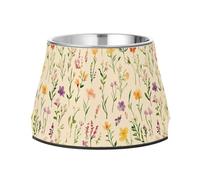 Summer Flowers on Beige Bowl for Pets Non Skid Stainless Steel Cats Food Bowls for Small Dogs Whisker Relief