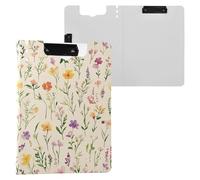 Summer Flowers Orchid Freesia Beige Folding Clipboard Two Metal Clips Pen Holder Clip Board with Hard Cover Clipboard Folio Binder Nurses Supplies