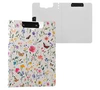 Summer Flowers Rose Butterflies Clipboard Folder with Storage Double Metal Clips Pen Holder Clip Board with Hard Cover Clipboard Binder Outdoor Sketching