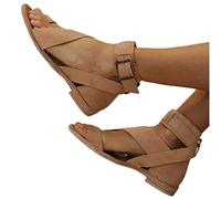 Summer Foot Correction Sandals Womens,Vintage Roman Strappy Lightweight Bunion Orthopedic Flip Flops,Fashion Comfy Beach Toe Corrector Walking Slippers,for Hallux Valgus ( Color : Khaki , Size : 5.5 U