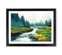 Summer Forest Stream Vol.3 Framed Print | A4 Black Framed Wall Art | Ready to Hang | Modern Landscape Picture | Living Room Bedroom Lounge Office