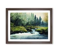 Summer Forest Stream Vol.4 Framed Print | A2 Walnut Framed Wall Art | Ready to Hang | Modern Landscape Picture | Living Room Bedroom Lounge Office