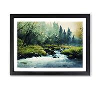 Summer Forest Stream Vol.4 Framed Print | A4 Black Framed Wall Art | Ready to Hang | Modern Landscape Picture | Living Room Bedroom Lounge Office