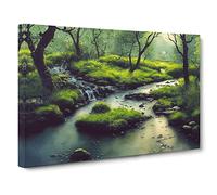 Summer Forest Stream Vol.6 Canvas Print | Gallery Wrapped 30mm Frame Wall Art | 30x20 inches | Ready to Hang | Contemporary Landscape Picture | Living Room Bedroom Lounge Office