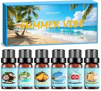 Summer Fragrance Oils Set, Premium Essential Oils for Diffuser, Natural Aromatherapy Oils for Soap Candle Making - Ocean Breeze, Coconut, Pineapple, Bali Island, Vanilla Ice Cream, Aqua Kiss