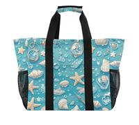 Summer Fresh Blue Shell Starfish Utility Storage Bags Collapsable Waterproof Canvas Beach Tote, Summer fresh blue shell starfish, One Size, Fashion